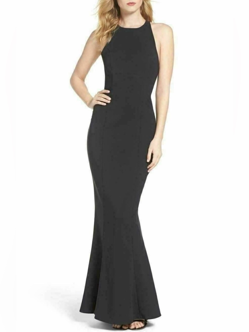 MARIA BIANCA NERO Ruffle Low Back Mermaid Gown Sz 6 Black - Picture 2 of 3